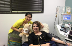 Sarah donating platelets for Patricia's baby